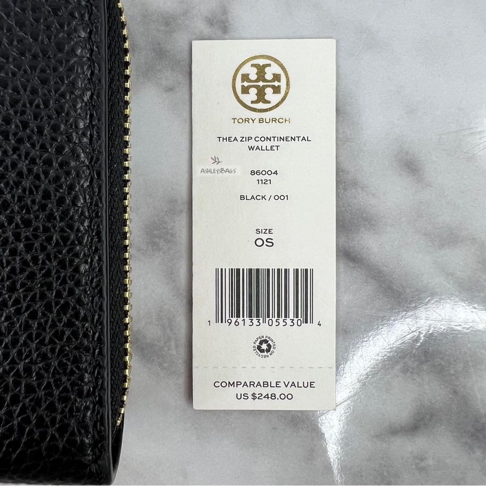 Tory Burch Black Pebbled Leather Zip Wallet with Card Holder and Gold Chain - Picture 12 of 12